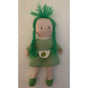 Etone Doll Green White Checked Dress Green Yarn Hair 9" Vintage 1981